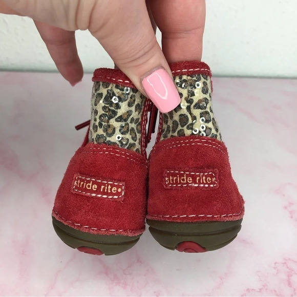 Stride Rite boots Holly leopard print and red suede side zip size 3 infant - Picture 6 of 13